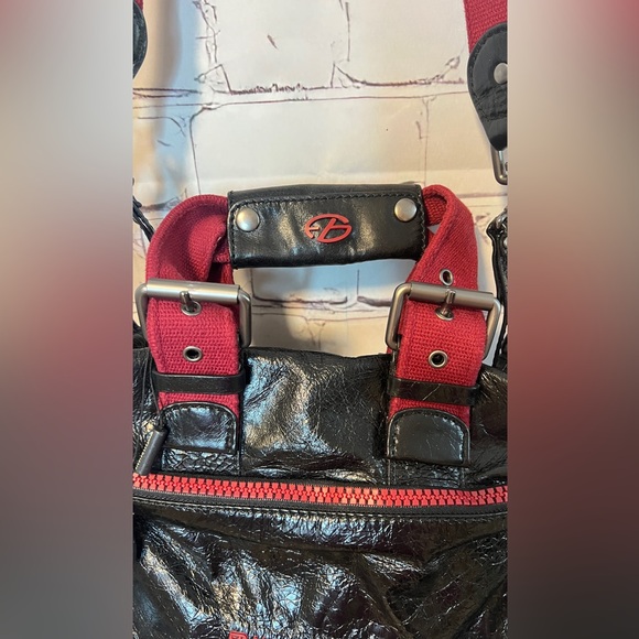 RARE FRANCESCO BIASIA BLACK RED LEATHER SHOULDER MESSENGER BAG - Picture 5 of 14